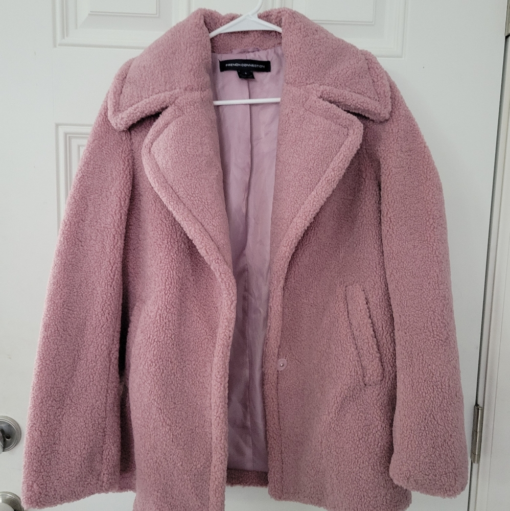 French Connection mauve pink sherpa coat